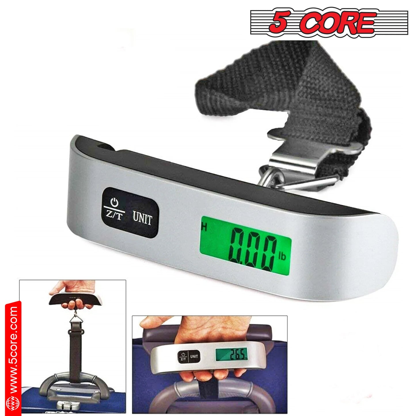 5 Core Luggage Scale 110 Pounds Digital Hanging Weight Scale W Backlight Rubber Paint Handle Battery Included- LSS-004