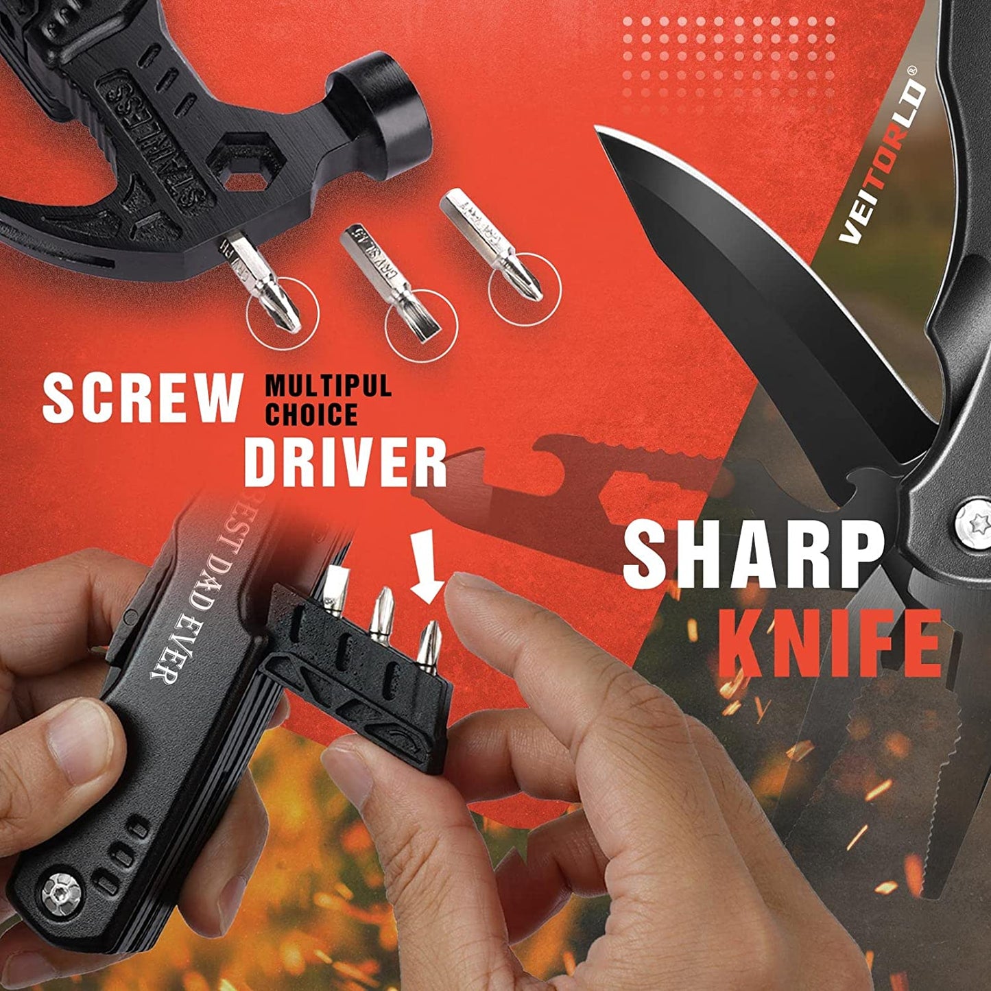 Dad Gifts for Christmas, Gifts for Dad Who Wants Nothing, Stocking Stuffers for Dad Men, Best Dad Ever Gifts from Daughter Son Kids, All in One Survival Tools Hammer Multitool, Cool Gadgets