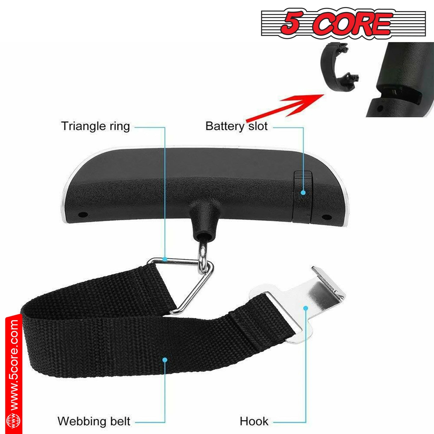 5 Core Luggage Scale 110 Pounds Digital Hanging Weight Scale W Backlight Rubber Paint Handle Battery Included- LSS-004