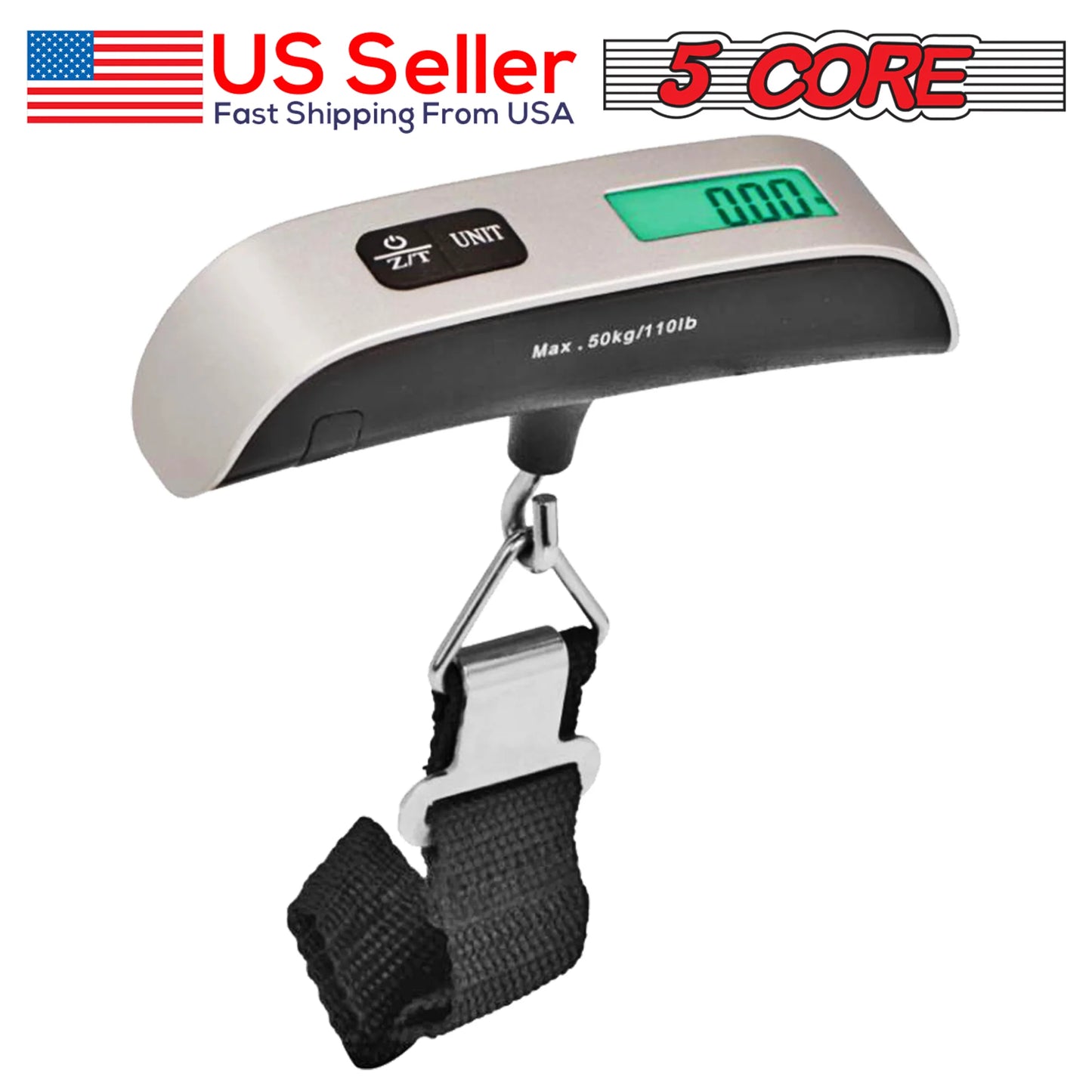 5 Core Luggage Scale 110 Pounds Digital Hanging Weight Scale W Backlight Rubber Paint Handle Battery Included- LSS-004