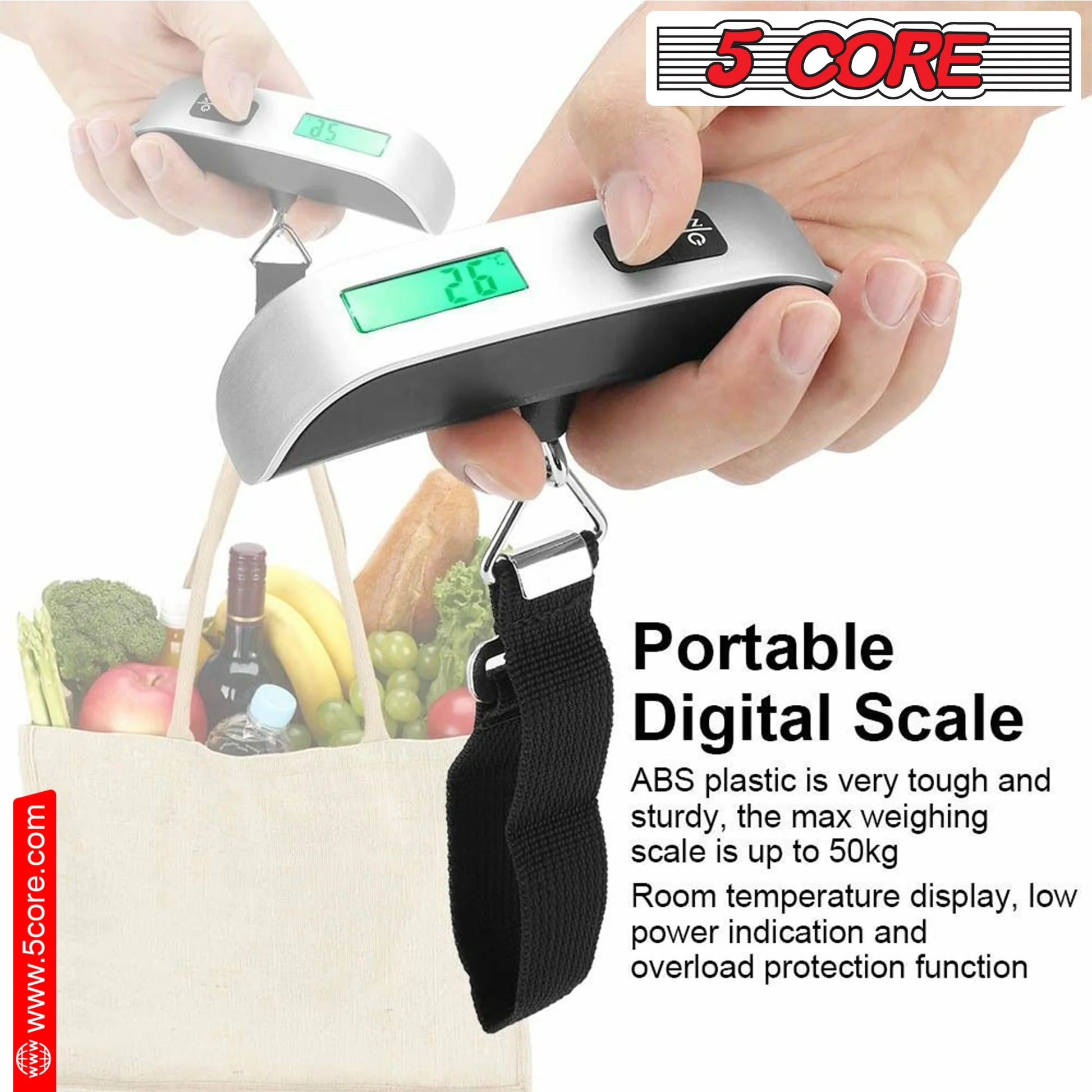 5 Core Luggage Scale 110 Pounds Digital Hanging Weight Scale W Backlight Rubber Paint Handle Battery Included- LSS-004